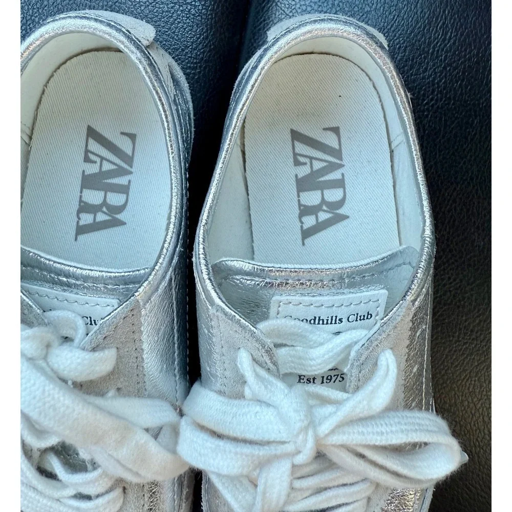 ZARA Kids Silver Suede Low Top Lace Up Sneakers Size 31 
